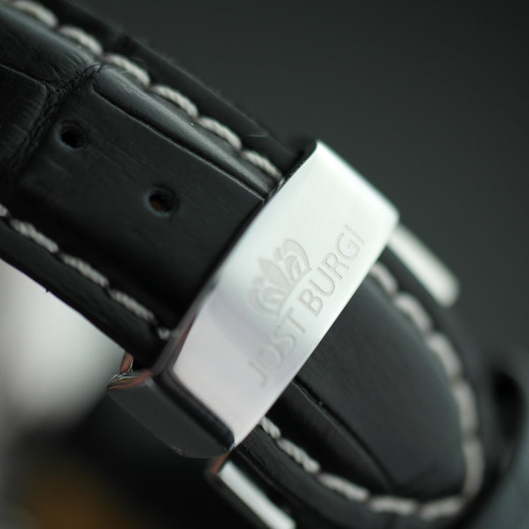 Jost Burgi Lugano Automatic 37mm watch white dial black leather strap