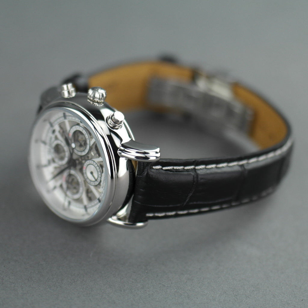 Jost Burgi Lugano Automatic 37mm watch white dial black leather strap