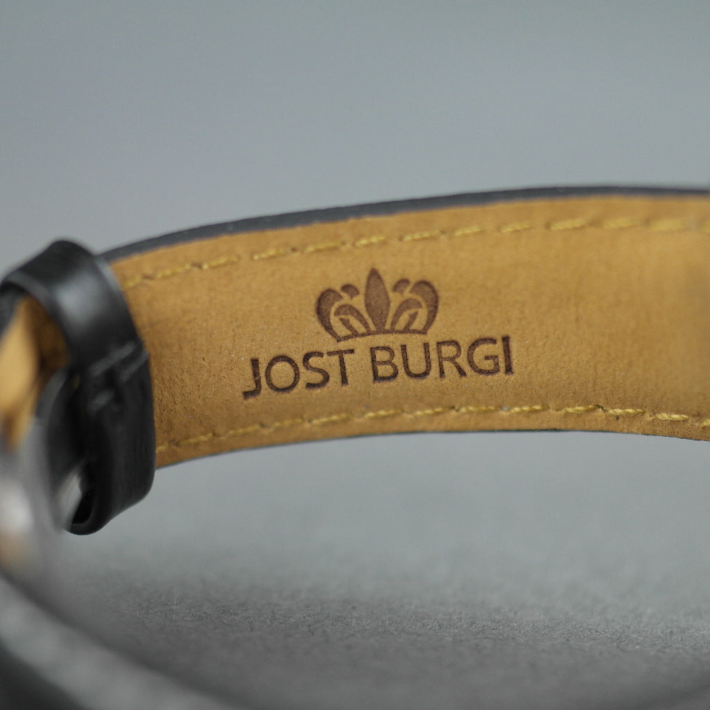 Jost Burgi Lugano Automatic 37mm watch white dial black leather strap