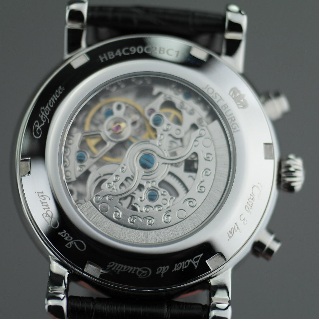 Jost Burgi Lugano Automatic 37mm watch white dial black leather strap