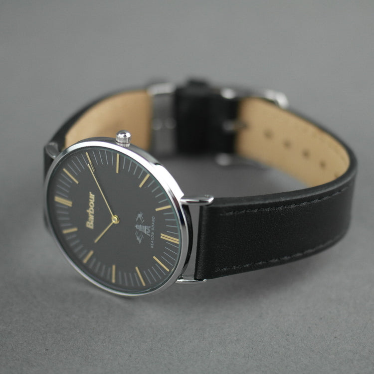 Barbour Hartley Armbanduhr mit schwarzem Zifferblatt und Lederarmband