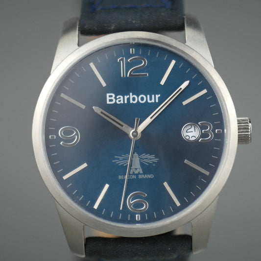 Barbour Beacon Alanby wrist watch blue dial with date and leather strap