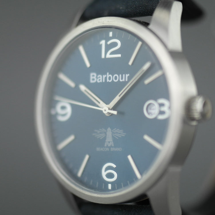 Barbour Beacon Alanby Armbanduhr, blaues Zifferblatt mit Datum und Lederarmband