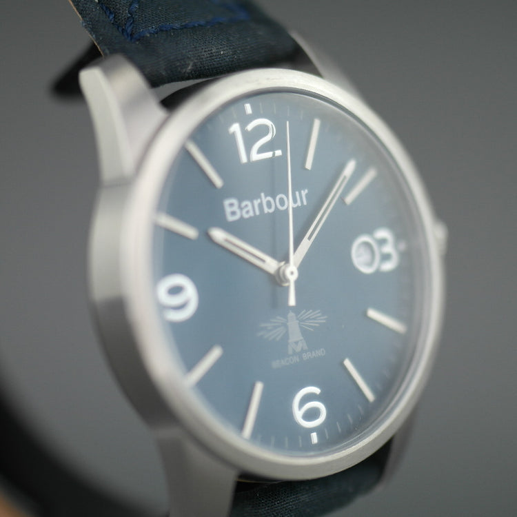 Barbour Beacon Alanby wrist watch blue dial with date and leather strap