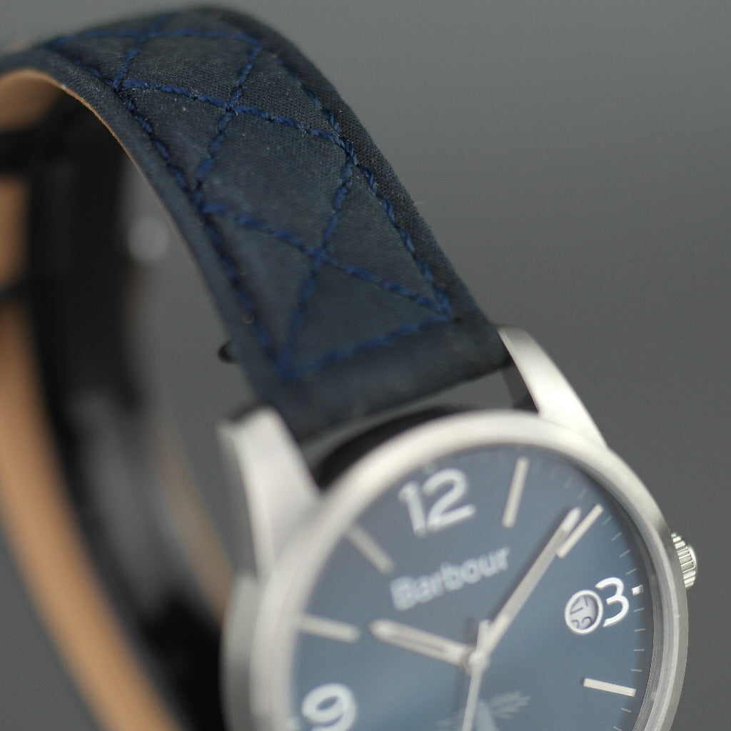 Barbour Beacon Alanby Armbanduhr, blaues Zifferblatt mit Datum und Lederarmband