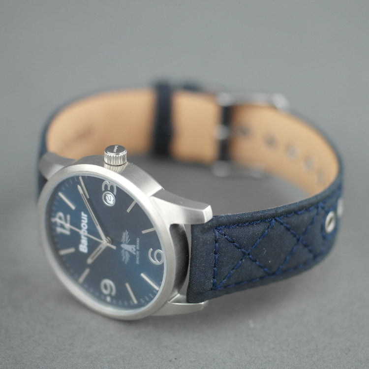 Barbour Beacon Alanby wrist watch blue dial with date and leather strap