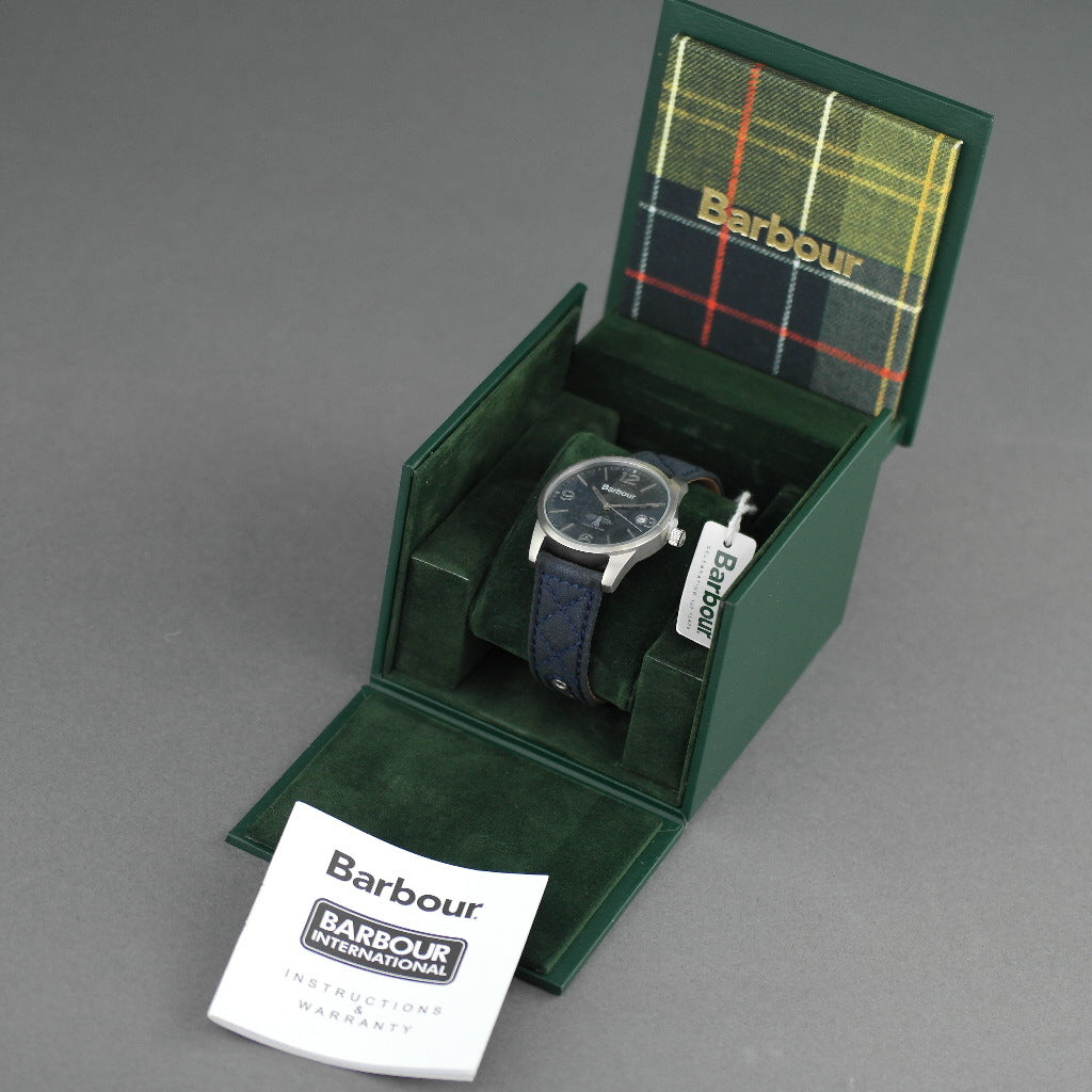 Barbour Beacon Alanby Armbanduhr, blaues Zifferblatt mit Datum und Lederarmband
