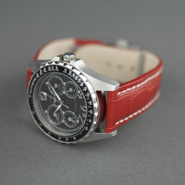 Constantin Weisz four time zone Automatic wrist watch with red leather strap