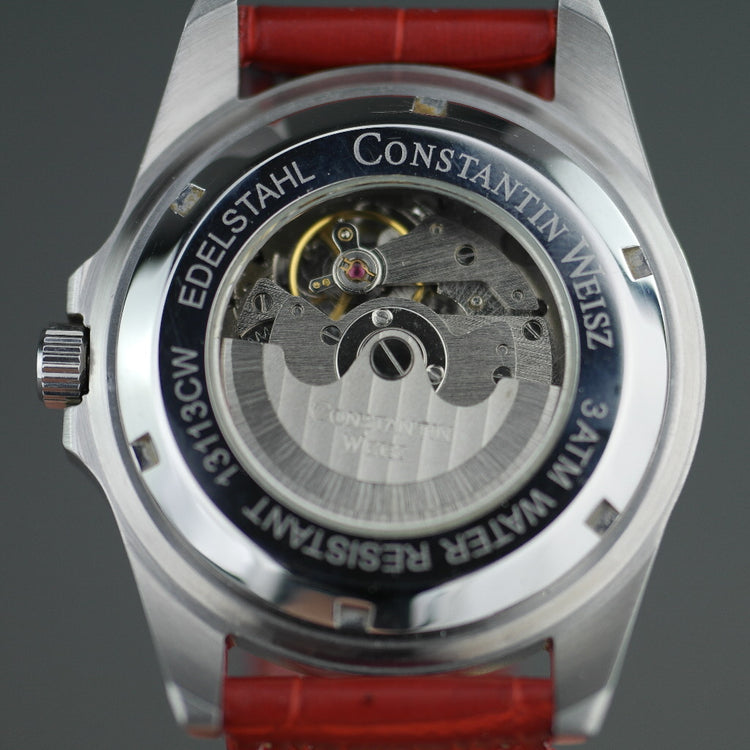 Constantin Weisz four time zone Automatic wrist watch with red leather strap