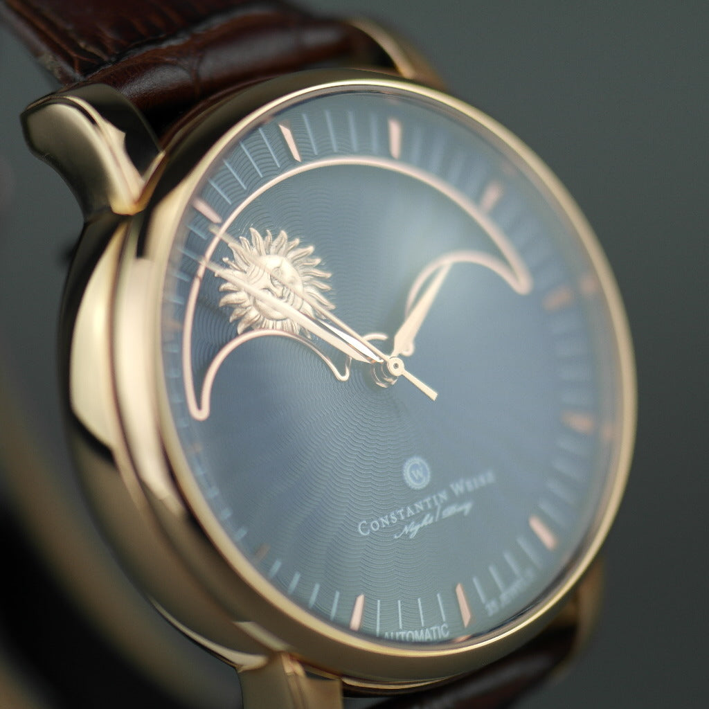 Constantin Weisz Night / Day 35 Jewels Automatic gold plated wrist watch with strap