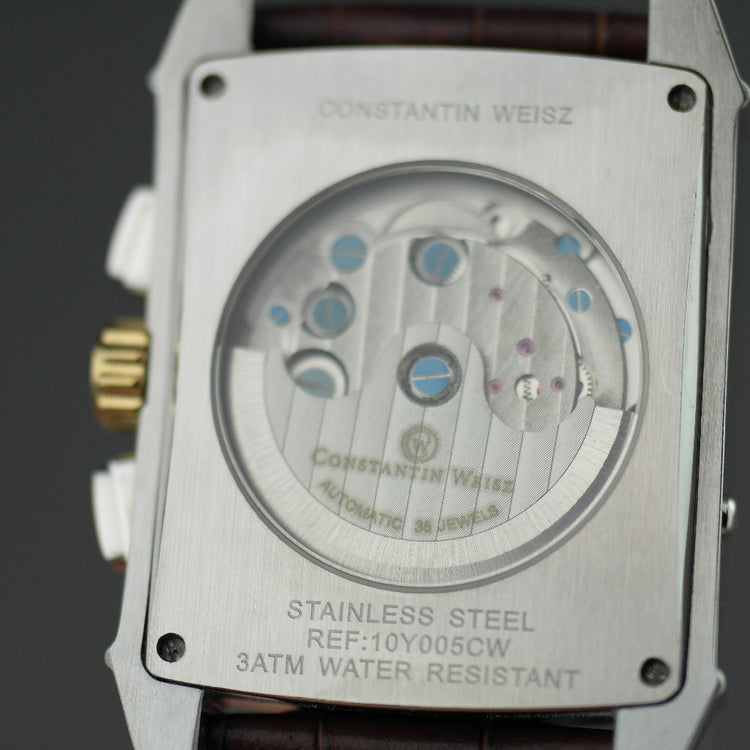 Constantin Weisz Dual Time Automatik-Armbanduhr mit offenem Herz und Lederarmband