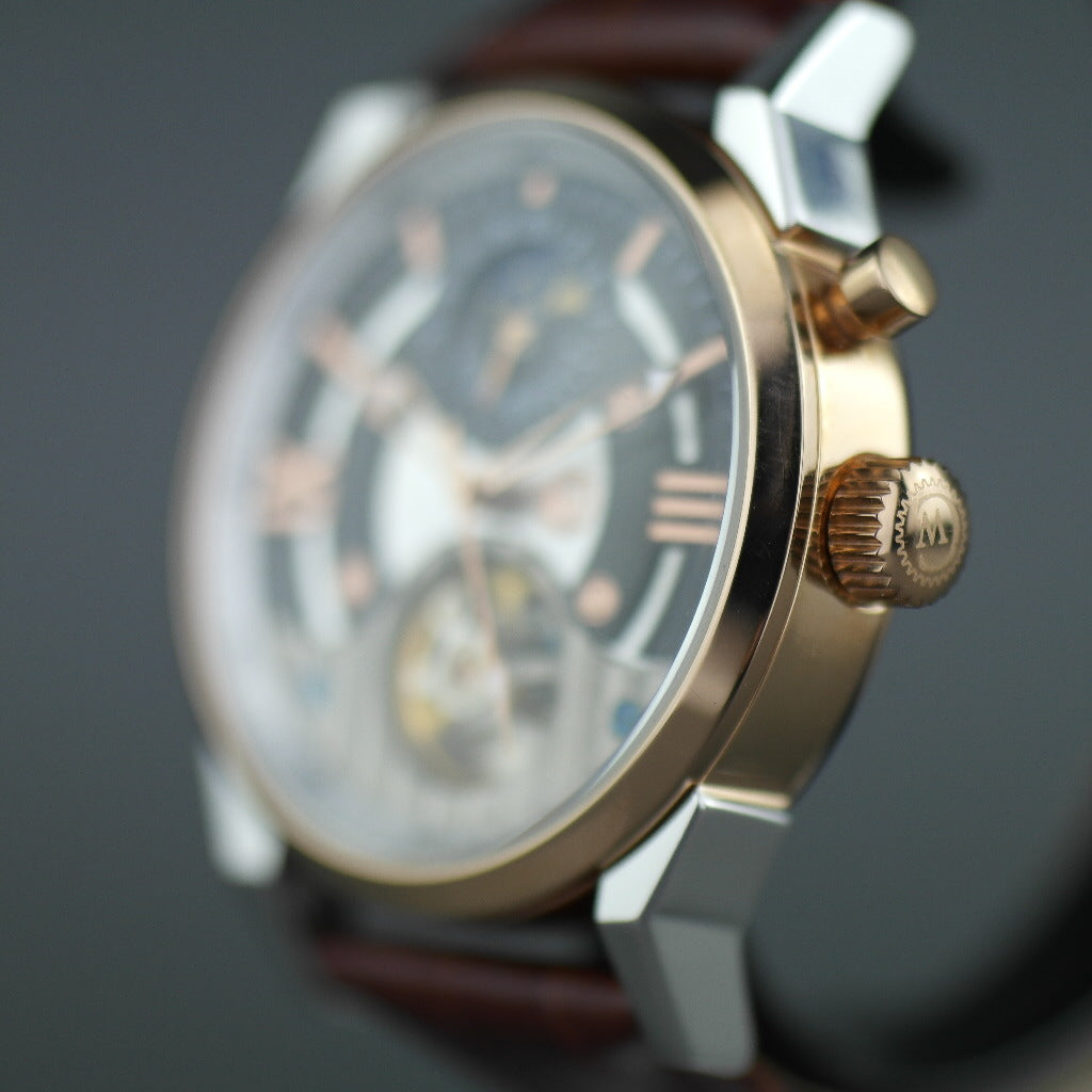 Constantin Weisz Gold plated Automatic watch with Moon Phase sub dial and Roman numerals