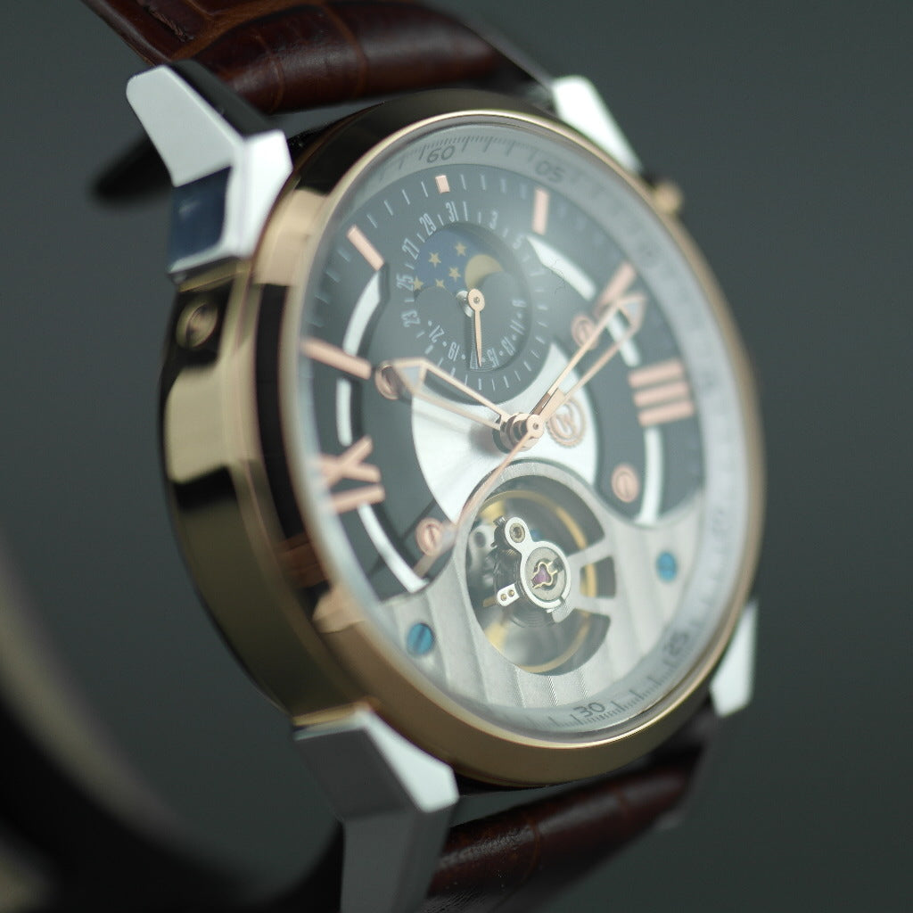 Constantin Weisz Gold plated Automatic watch with Moon Phase sub dial and Roman numerals