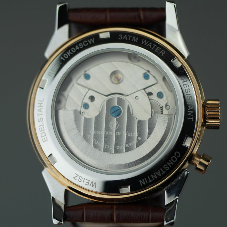 Constantin Weisz Gold plated Automatic watch with Moon Phase sub dial and Roman numerals