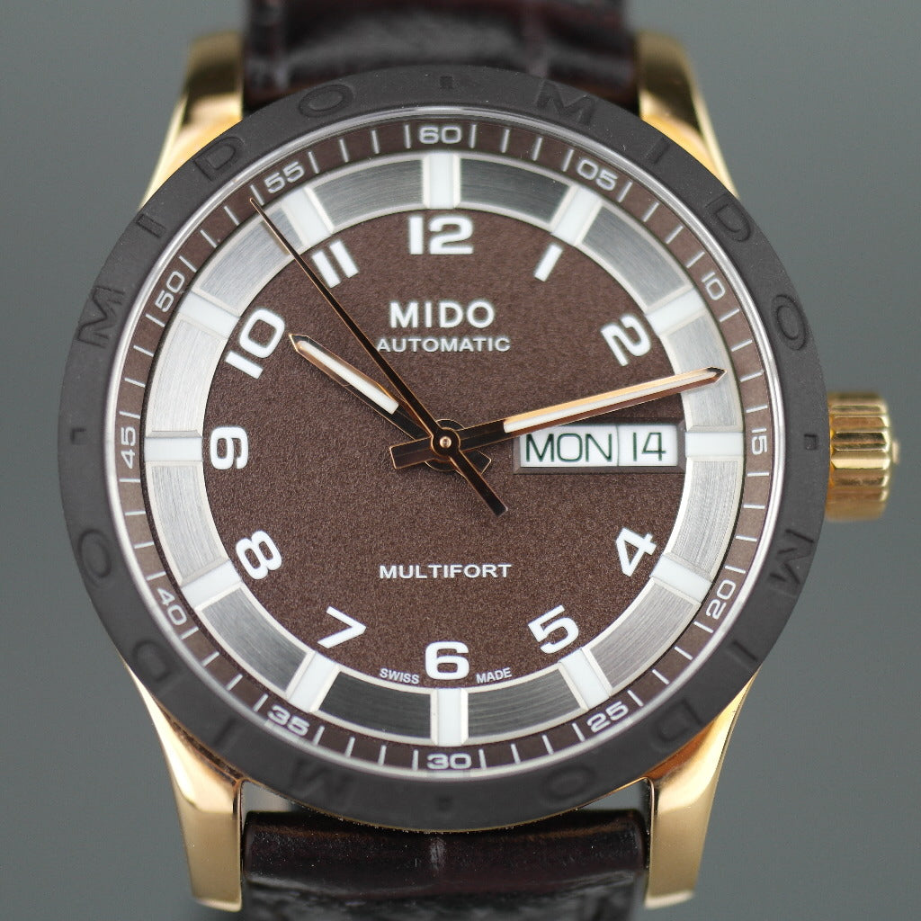 Mido Multifort Gold plated Automatic 25 Jewels wrist watch with leather strap