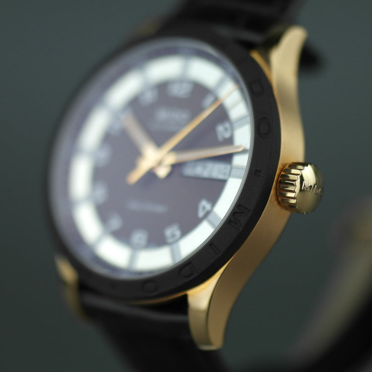 Mido Multifort vergoldete Automatik-Armbanduhr mit 25 Juwelen und Lederarmband