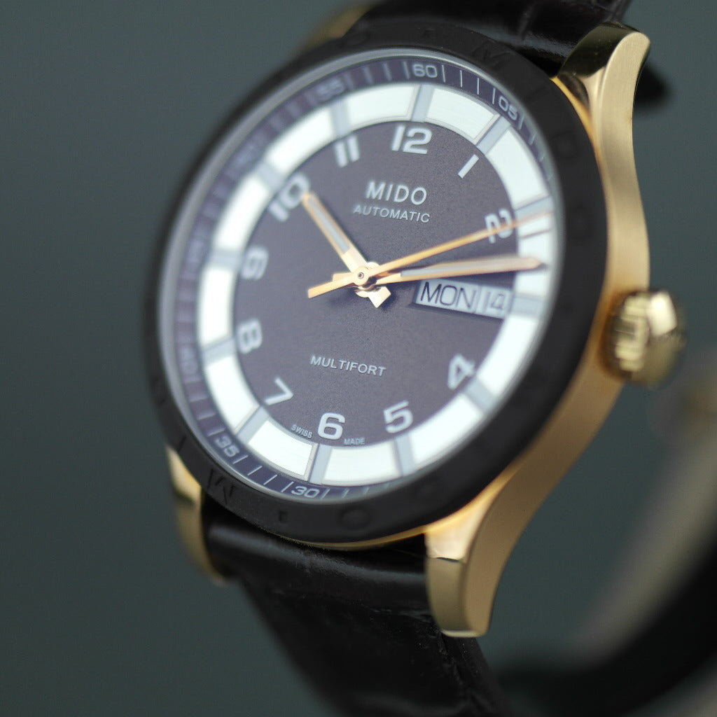 Mido Multifort Gold plated Automatic 25 Jewels wrist watch with leather strap