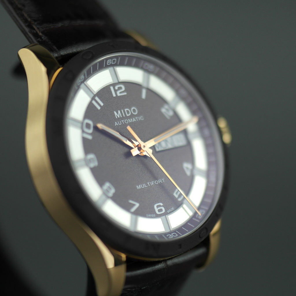 Mido Multifort Gold plated Automatic 25 Jewels wrist watch with leather strap