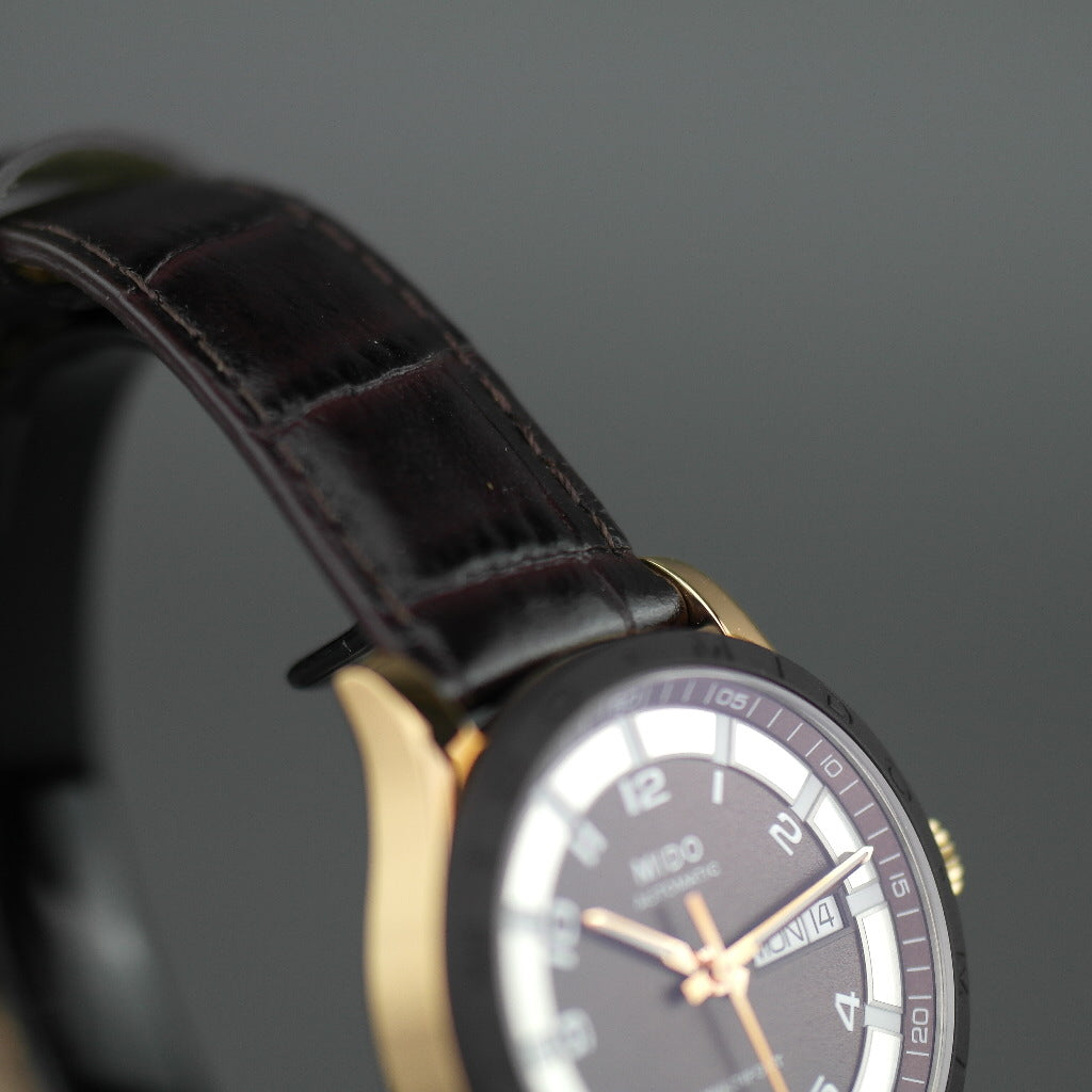 Mido Multifort Gold plated Automatic 25 Jewels wrist watch with leather strap