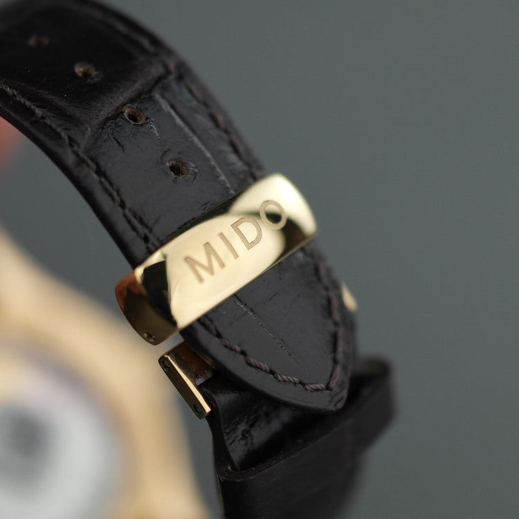 Mido Multifort Gold plated Automatic 25 Jewels wrist watch with leather strap