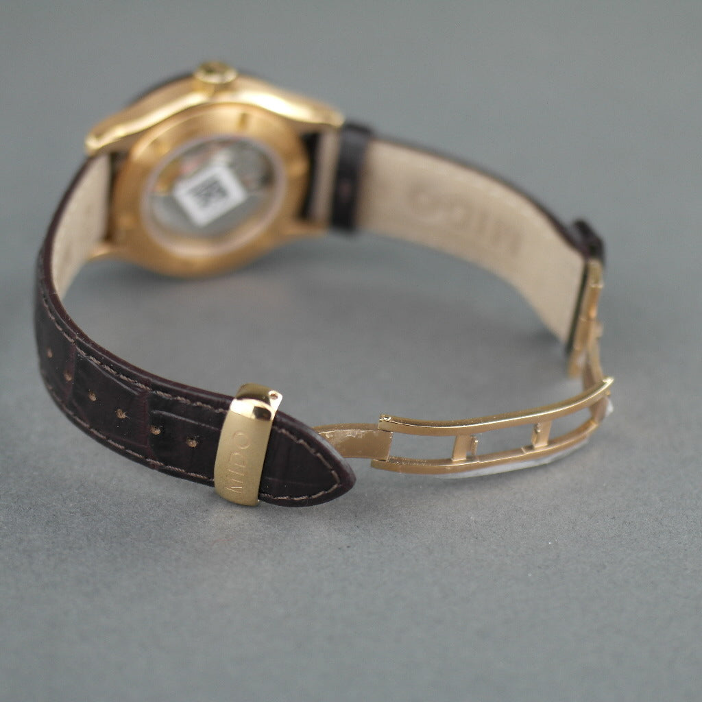 Mido Multifort Gold plated Automatic 25 Jewels wrist watch with leather strap