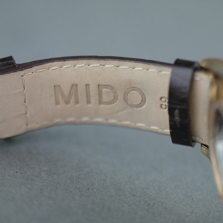 Mido Multifort Reloj de pulsera automático chapado en oro de 25 joyas con correa de cuero