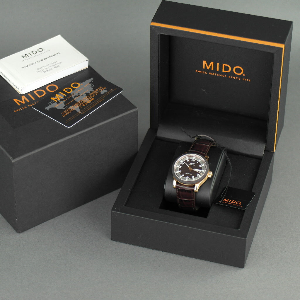 Mido Multifort Gold plated Automatic 25 Jewels wrist watch with leather strap