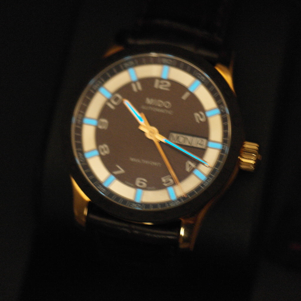 Mido Multifort Gold plated Automatic 25 Jewels wrist watch with leather strap