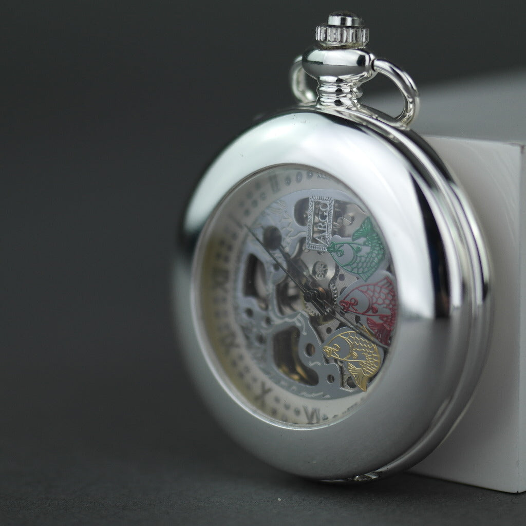Half hunter Argo mechanic silver plated pocket watch with Roman numerals