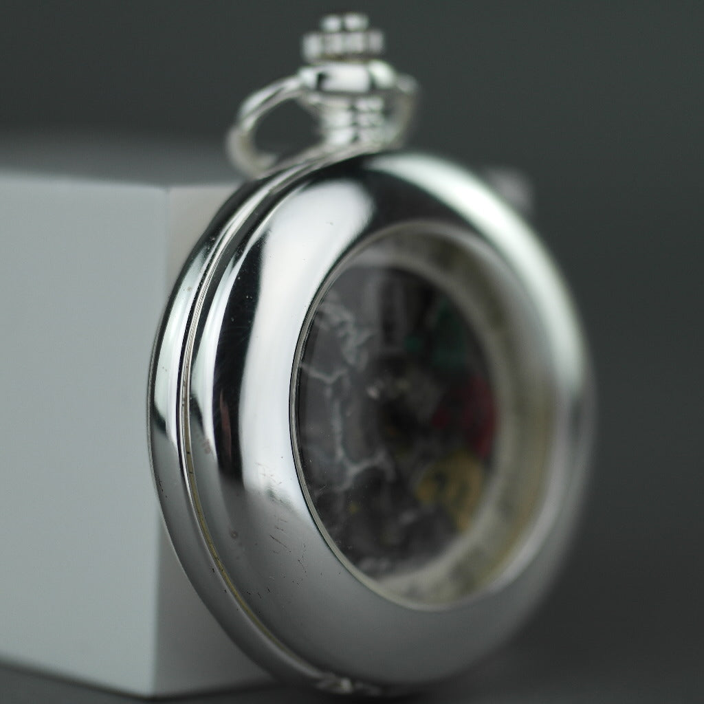 Half hunter Argo mechanic silver plated pocket watch with Roman numerals