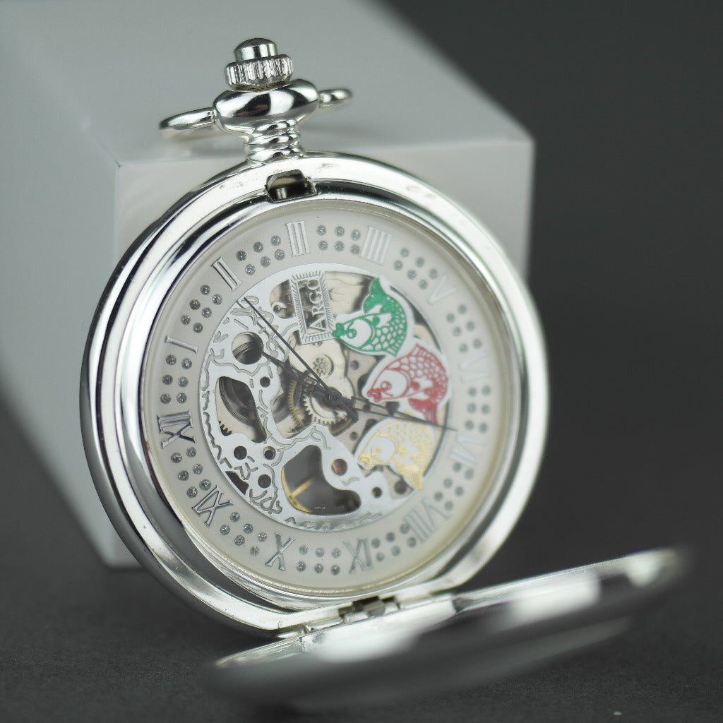Half hunter Argo mechanic silver plated pocket watch with Roman numerals