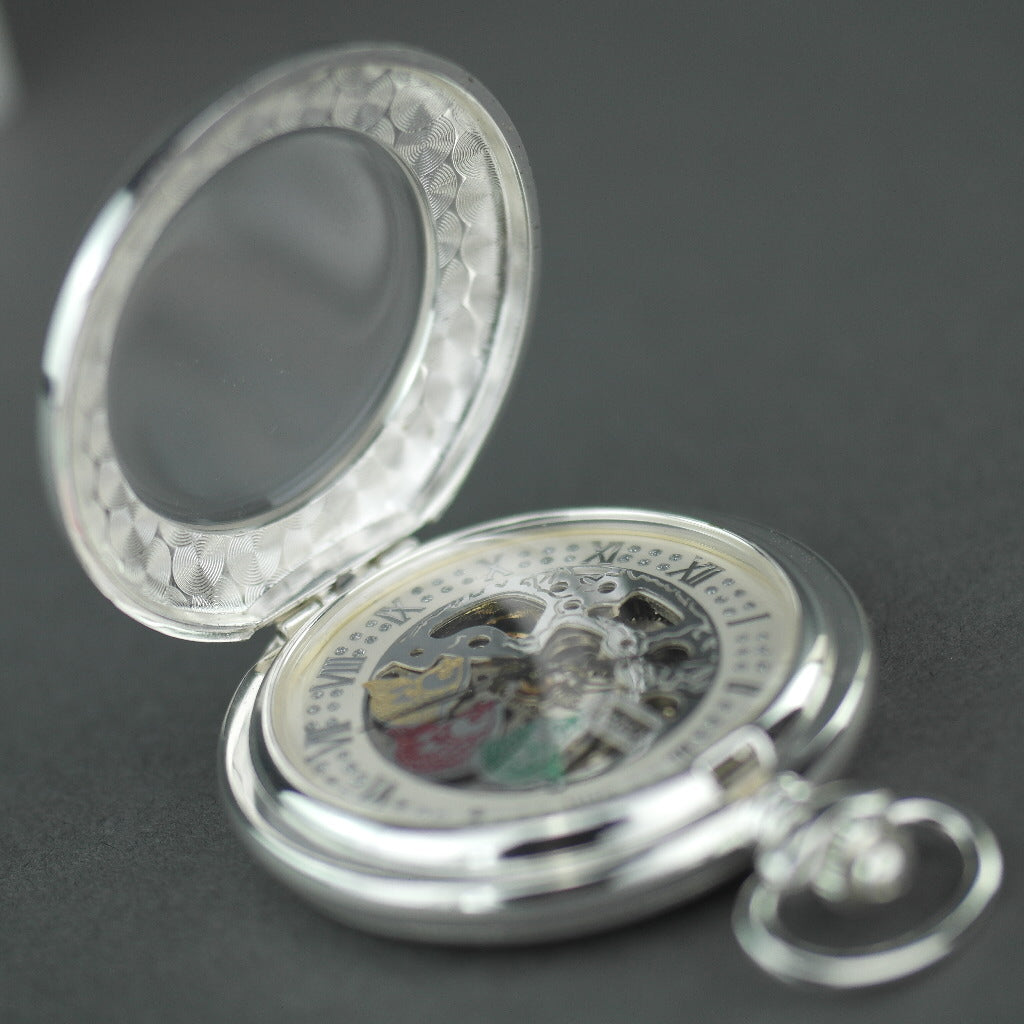 Half hunter Argo mechanic silver plated pocket watch with Roman numerals