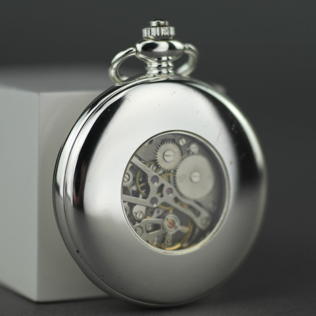 Half hunter Argo mechanic silver plated pocket watch with Roman numerals