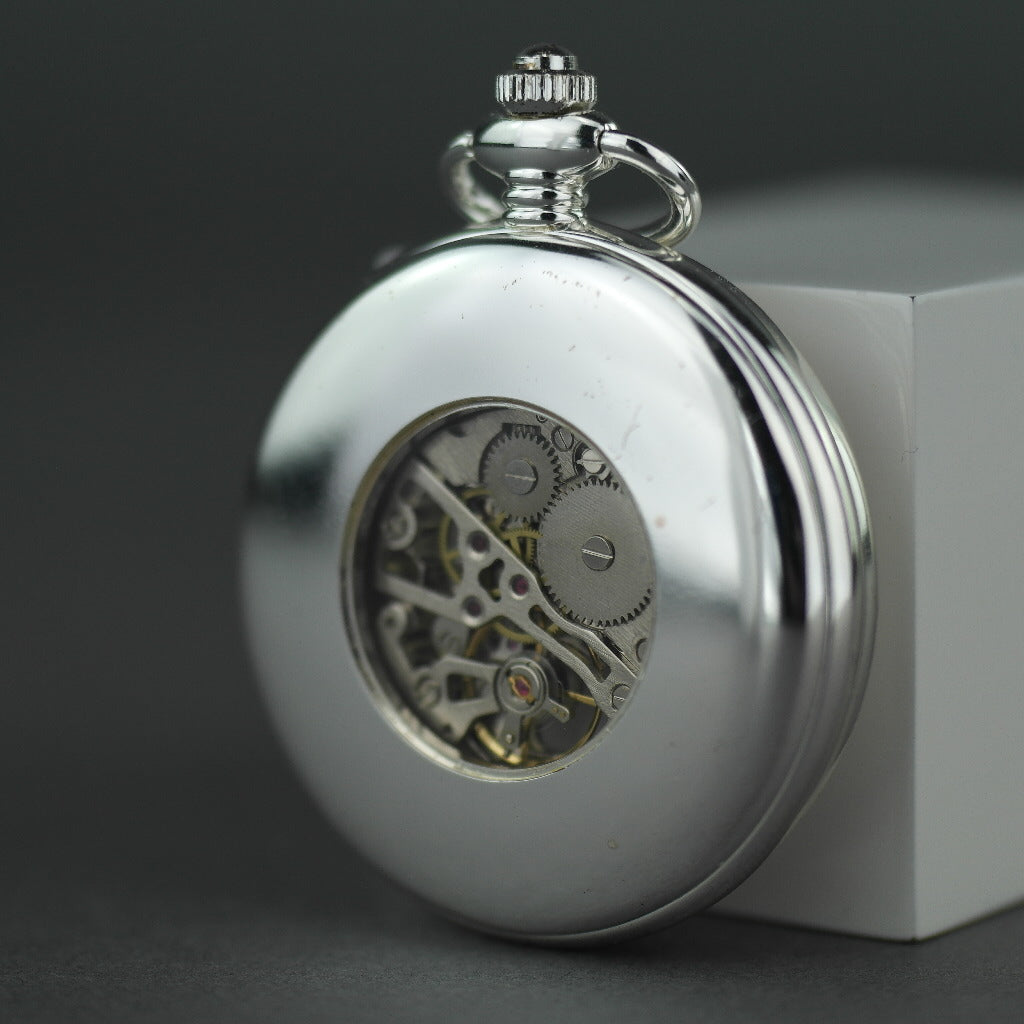 Half hunter Argo mechanic silver plated pocket watch with Roman numerals
