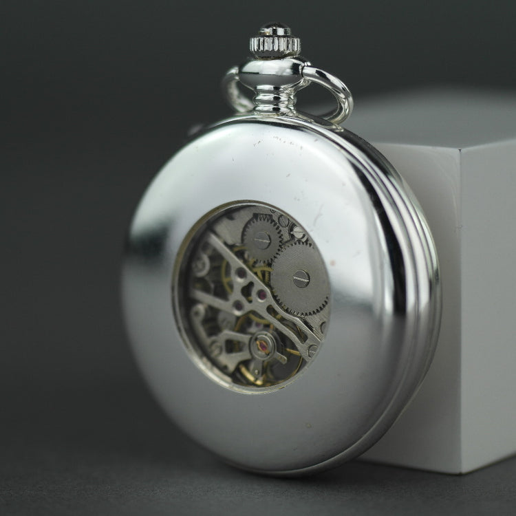 Reloj de bolsillo mecánico Half Hunter Argo plateado con números romanos