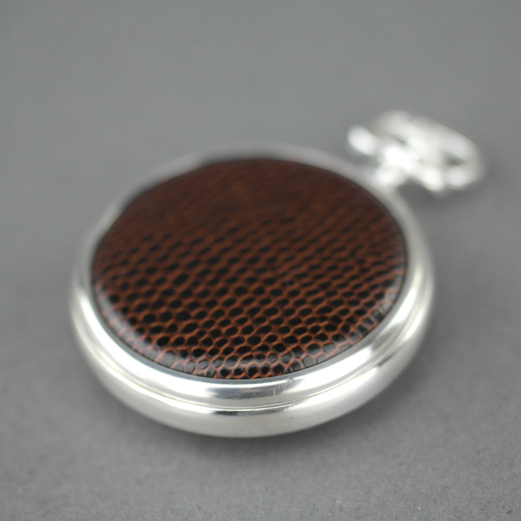 Skeleton Silver plated pocket watch with Roman numbers and snake leather