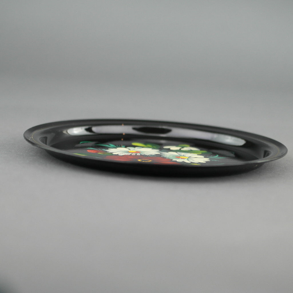 Vintage Russian metal tray plate hand paint enamel flowers USSR