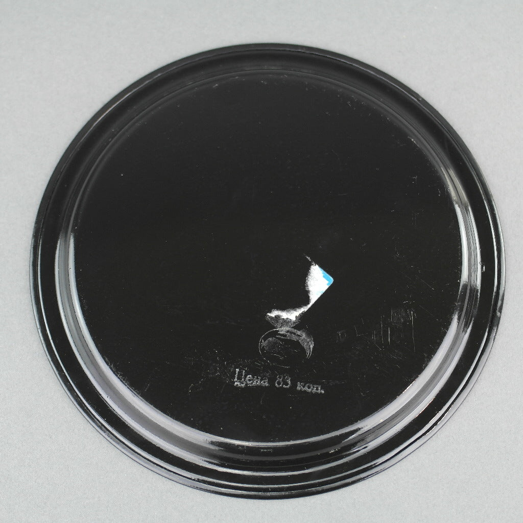 Vintage Russian metal tray plate hand paint enamel flowers USSR