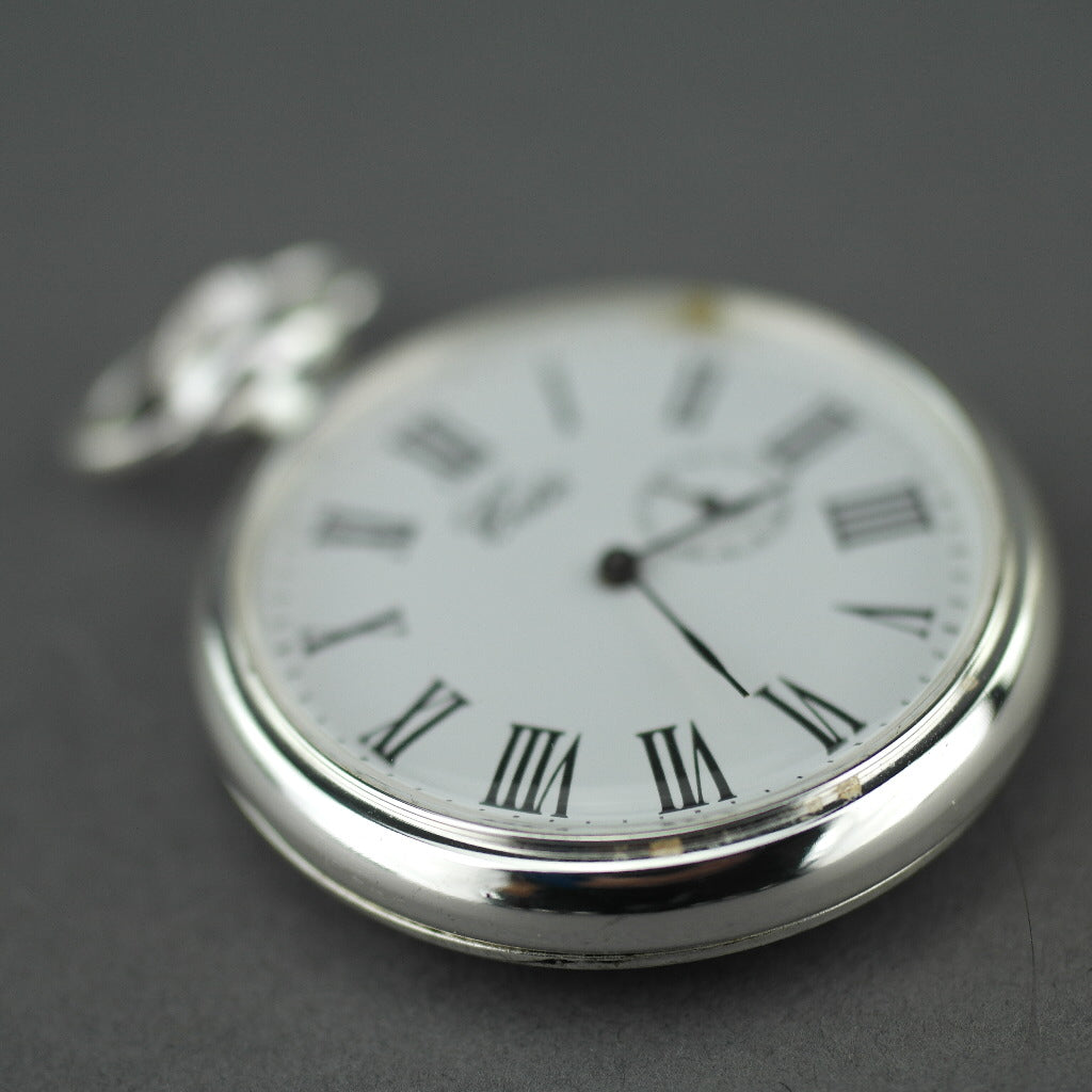 Cite open face Silver plated pocket watch with Roman numerals
