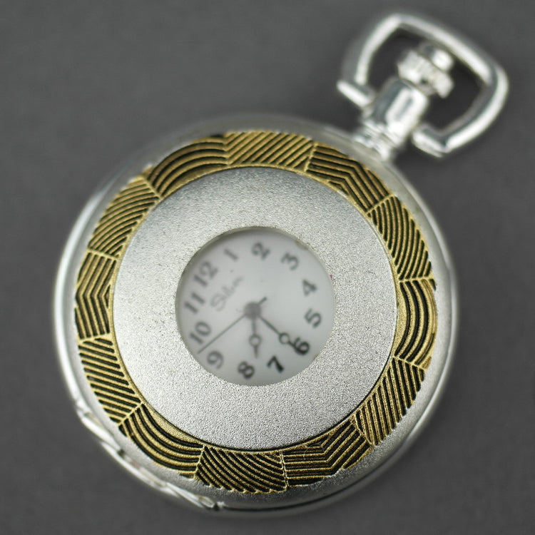 Half Hunter Silver plated pocket watch with Arabic numerals