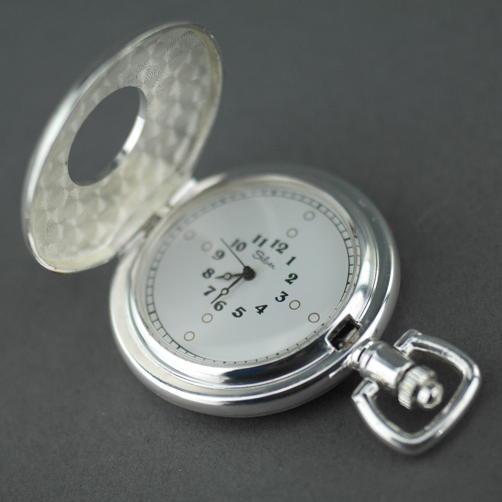 Half Hunter Silver plated pocket watch with Arabic numerals