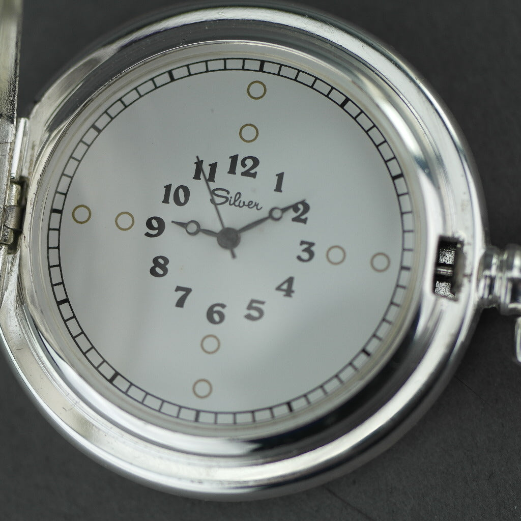 Half Hunter Silver plated pocket watch with Arabic numerals
