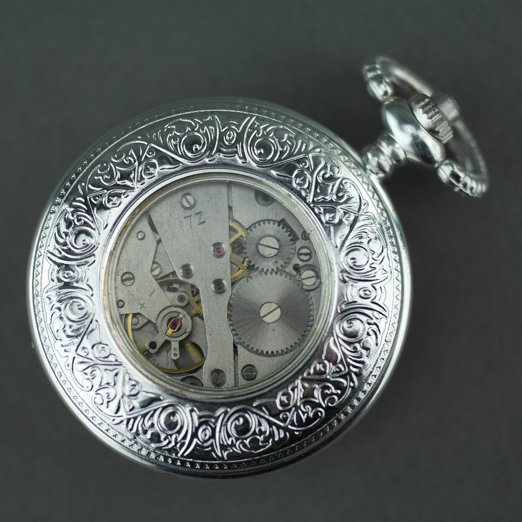 Tulip Half Hunter Silver plated pocket watch with Arabic numerals