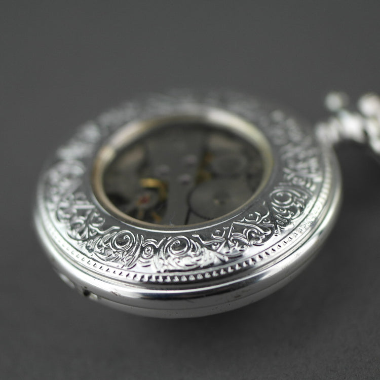 Tulip Half Hunter Silver plated pocket watch with Arabic numerals