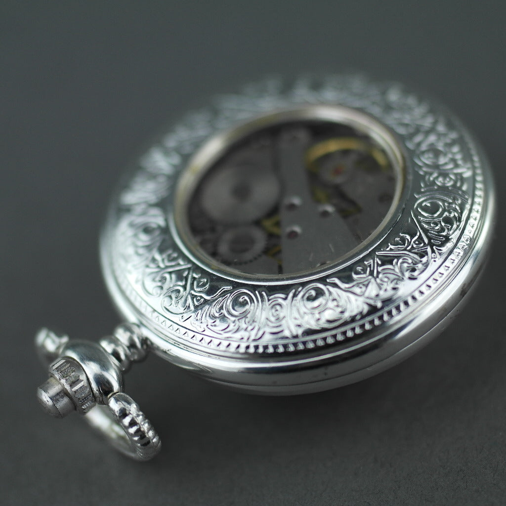 Tulip Half Hunter Silver plated pocket watch with Arabic numerals