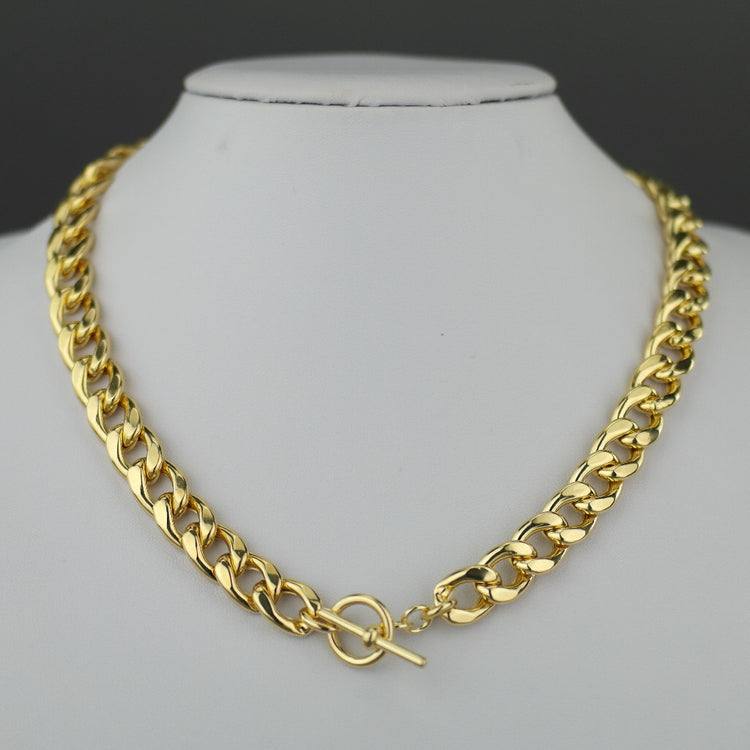 Dyadema 18ct Gold Plated Sterling Silver T-bar Curb Chain necklace made in italy