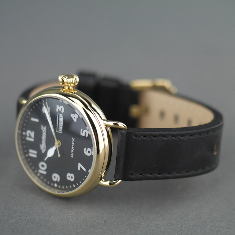 Ingersoll The Trenton gold plated quartz wrist watch with Arabic numerals and leather strap