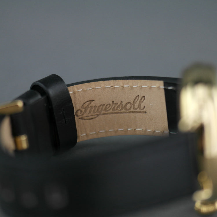 Ingersoll The Trenton gold plated quartz wrist watch with Arabic numerals and leather strap