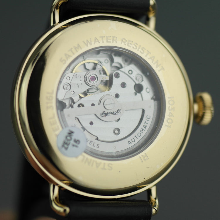 Reloj de pulsera Ingersoll The Trenton de cuarzo chapado en oro con números arábigos y correa de piel