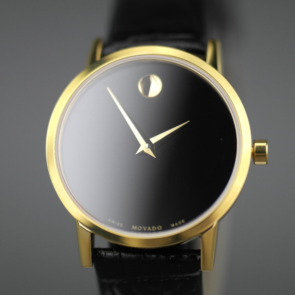 MOVADO Museum Classic Reloj de pulsera chapado en oro con correa de piel